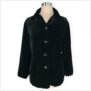 Saisumi Black Silk Velvet Burnout Patterned Winter Jacket Coat Size XL ?